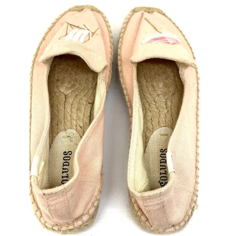 SOLUDOS Anthropologie Beach Day Embroidered Espadrilles Umbrella Chair Pink 7.5